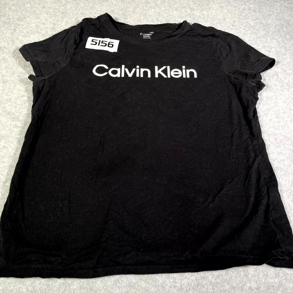 Calvin Klein Performance T Shirt Women XL Black Stretch Spell Out Logo Crew Neck